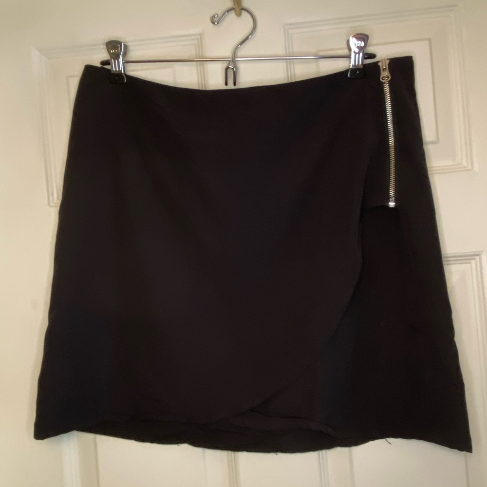 Black Wrap mini skirt with zipper detail